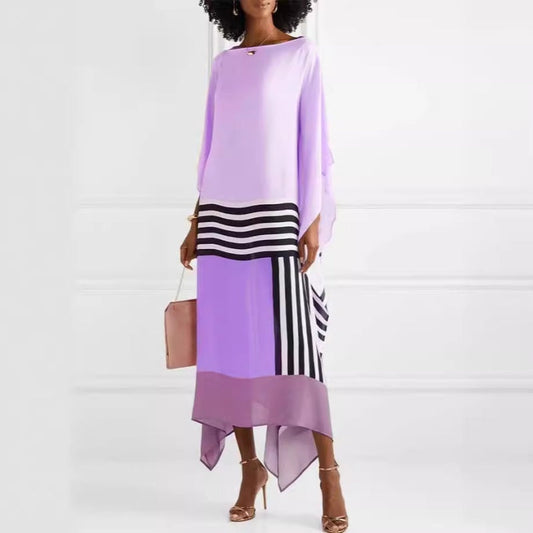 🔥Hot Sale🔥Women's Striped Off-Shoulder Long Dress with Irregular Hem