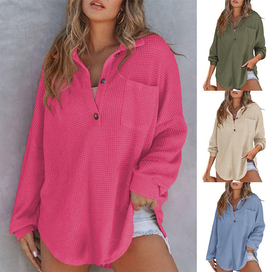 🔥Limited Time 67% OFF🔥Women’s Loose Solid Color Waffle Knit Shirt