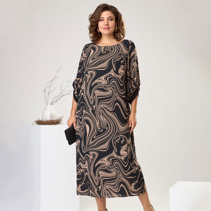 🔥Hot Sales - 39% OFF🔥Three-Quarter Sleeve Marble Print Maxi Dress