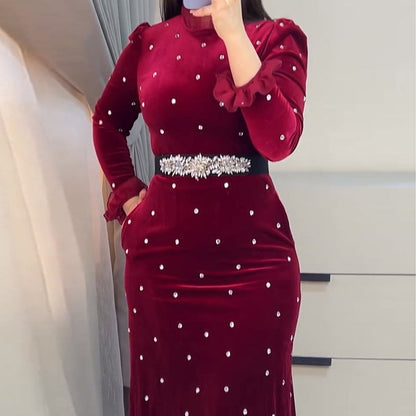 🎅Xmas Sales - 50% OFF🎄Women's Rhinestone Dress with Ruched Ruffle Hem