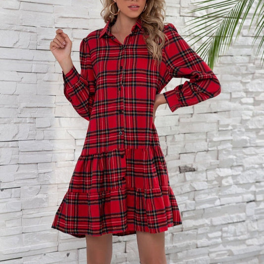 🔥Limited Time 56% Off 🔥Women's Christmas Plaid Lapel Short Dresses