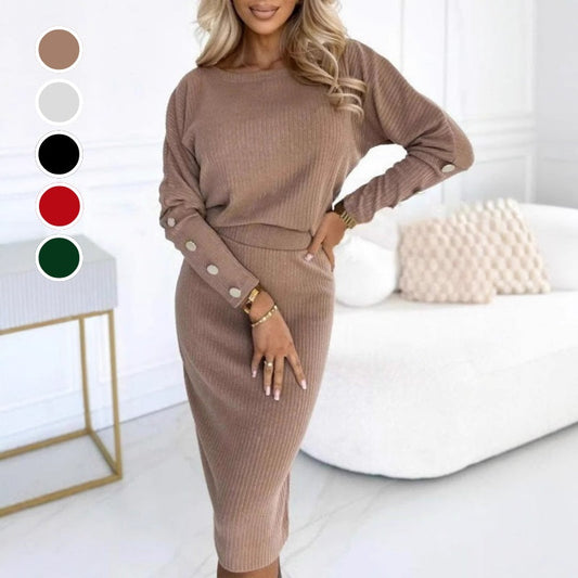 🎅Xmas Sales - 62% OFF🎄Women’s Ribbed Knit Top ＆ Skirt Two-Piece Set