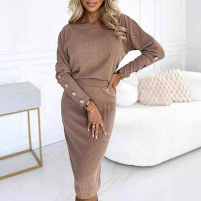 🎅Xmas Sales - 62% OFF🎄Women’s Ribbed Knit Top ＆ Skirt Two-Piece Set